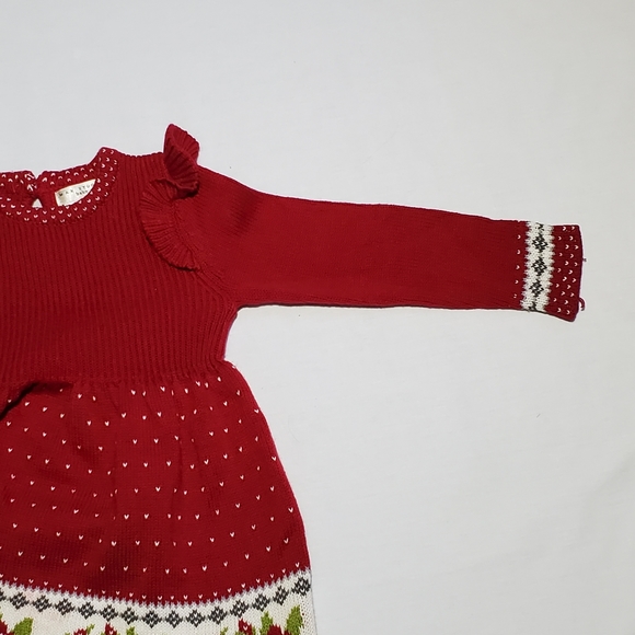 set-  knitted dress for girl with hat, christmas dress, 24 months.  Red. - Picture 3 of 13